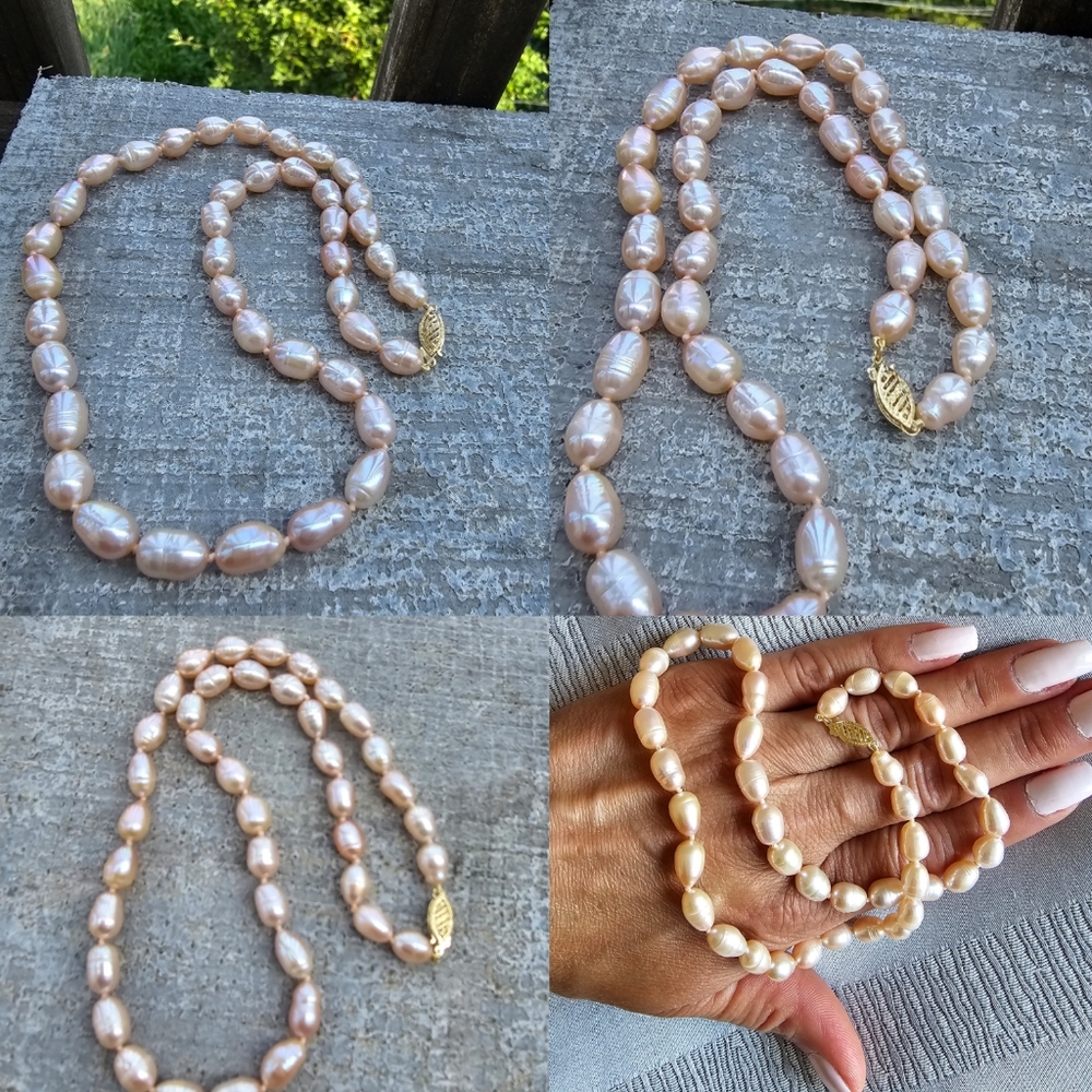 Pearl Necklace 18k Yellow Gold clasp fish locker